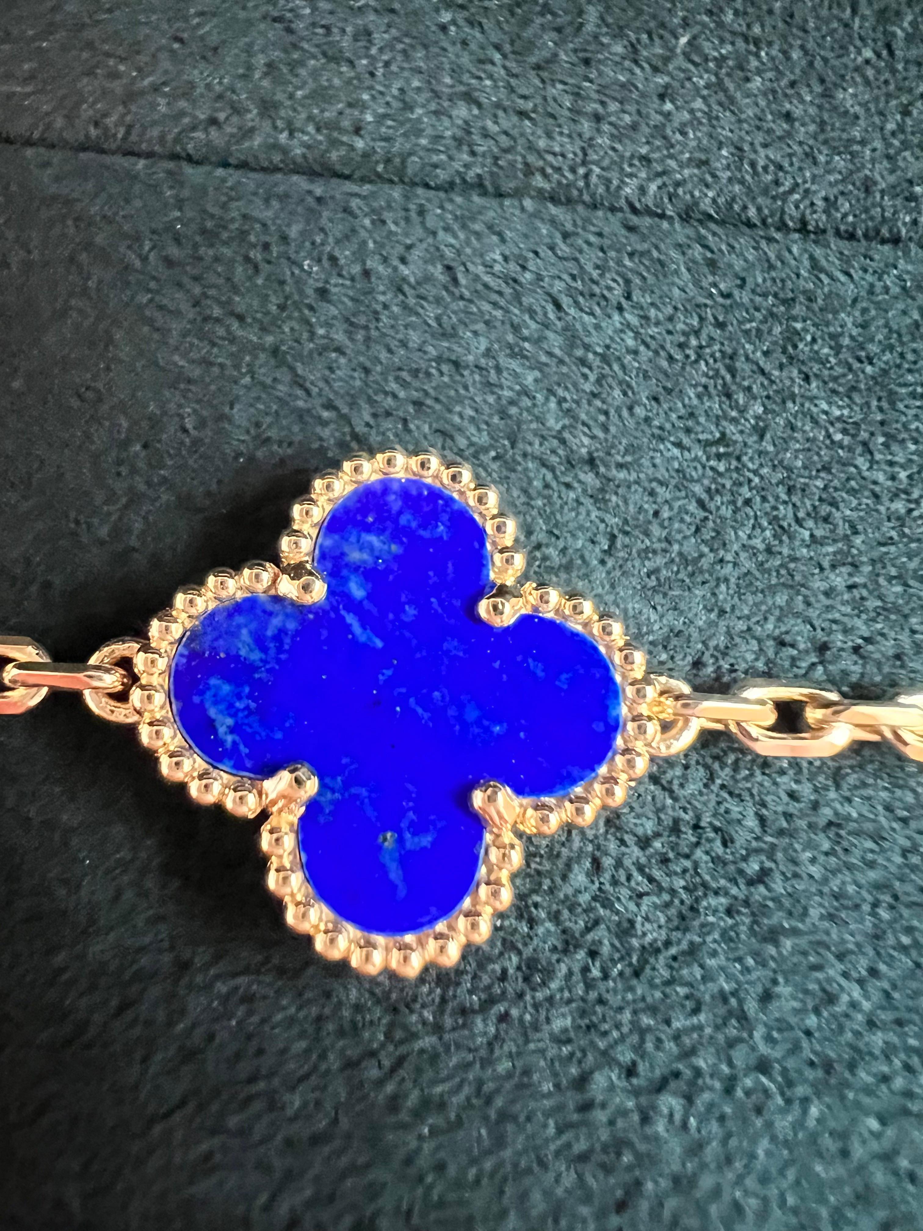 Women's or Men's Van Cleef & Arpels Vintage Alhambra 5 Motifs Bracelet Lapis Lazuli Diamonds