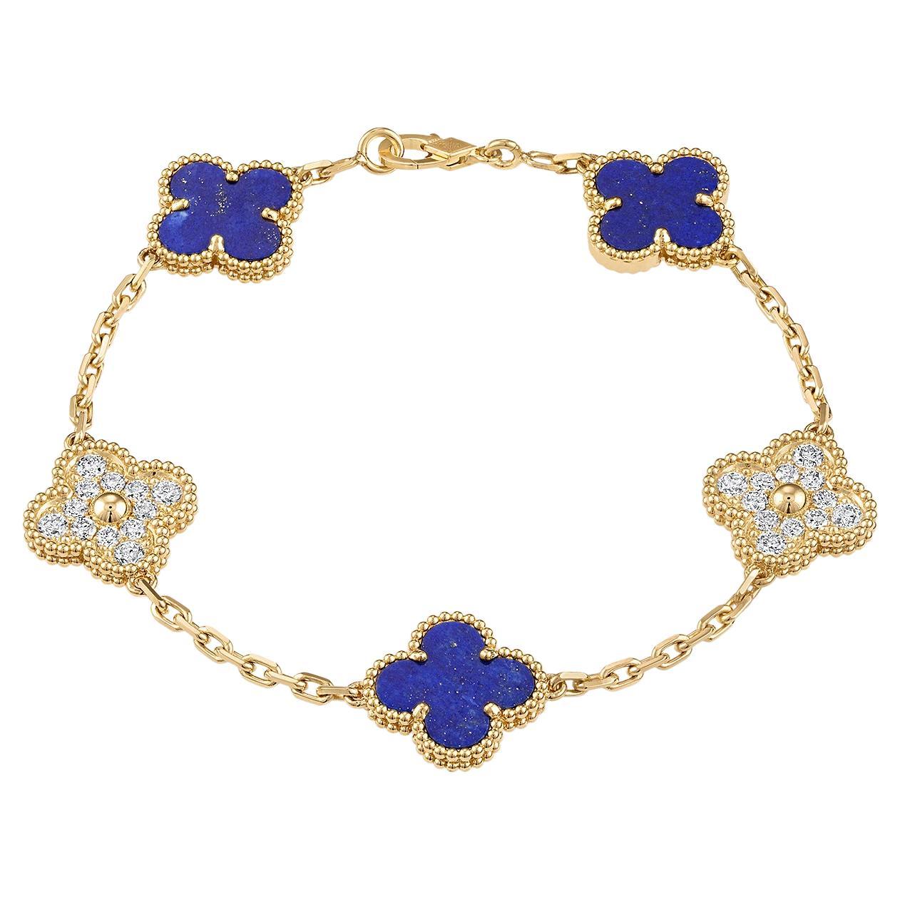 Van Cleef & Arpels Vintage Alhambra 5 Motifs Bracelet Lapis Lazuli Diamonds