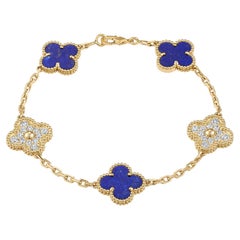 Van Cleef & Arpels Vintage Alhambra 5 Motifs Bracelet Lapis Lazuli Diamonds