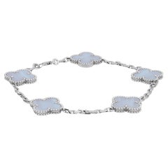 Van Cleef & Arpels Vintage Alhambra 5 Motifs Chalcedony Bracelet 18k White Gold