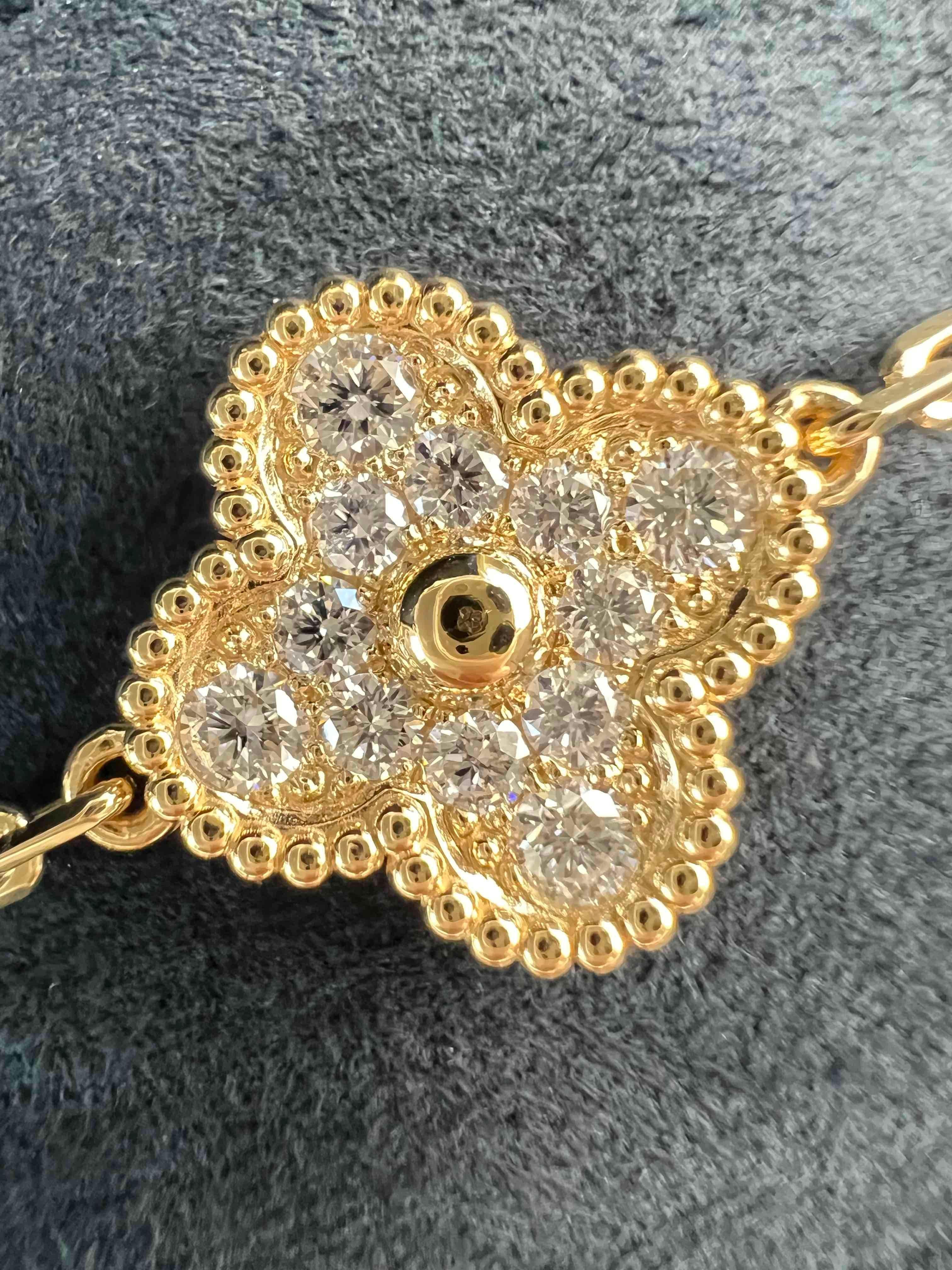 Van Cleef Arpels Vintage Alhambra 5 Motifs Diamond Bracelet, Malachite, YG 3