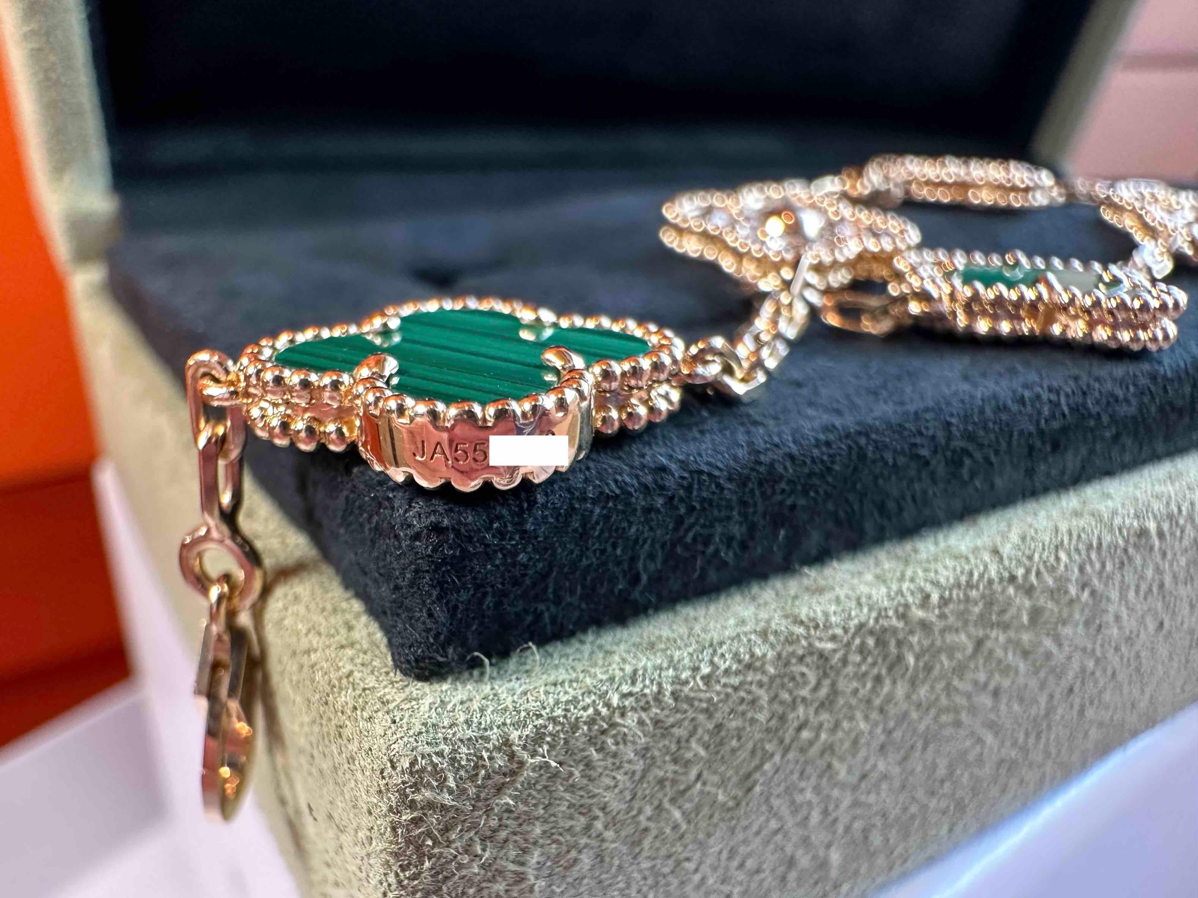 Van Cleef Arpels Vintage Alhambra 5 Motifs Diamond Bracelet, Malachite, YG 7