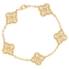 Van Cleef & Arpels Vintage Alhambra 5 Motifs Diamond Bracelet, Yellow Gold