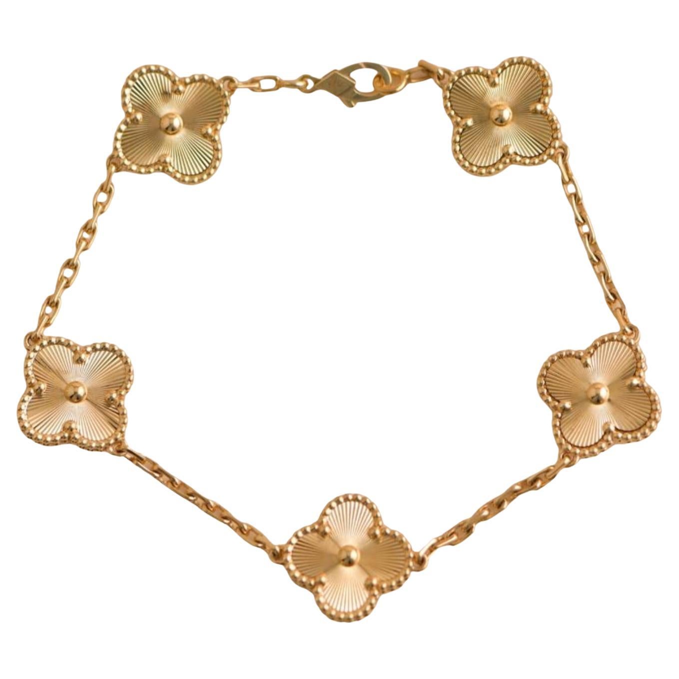 Van Cleef & Arpels Vintage Alhambra 5 Motifs Bracelet Guilloche