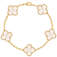 Van Cleef & Arpels Vintage Alhambra 5 Motifs Mother Of Pearl Bracelet 18K Gold