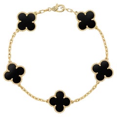 Van Cleef & Arpels Vintage Alhambra 5 Motifs Onyx Bracelet 18k Yellow Gold