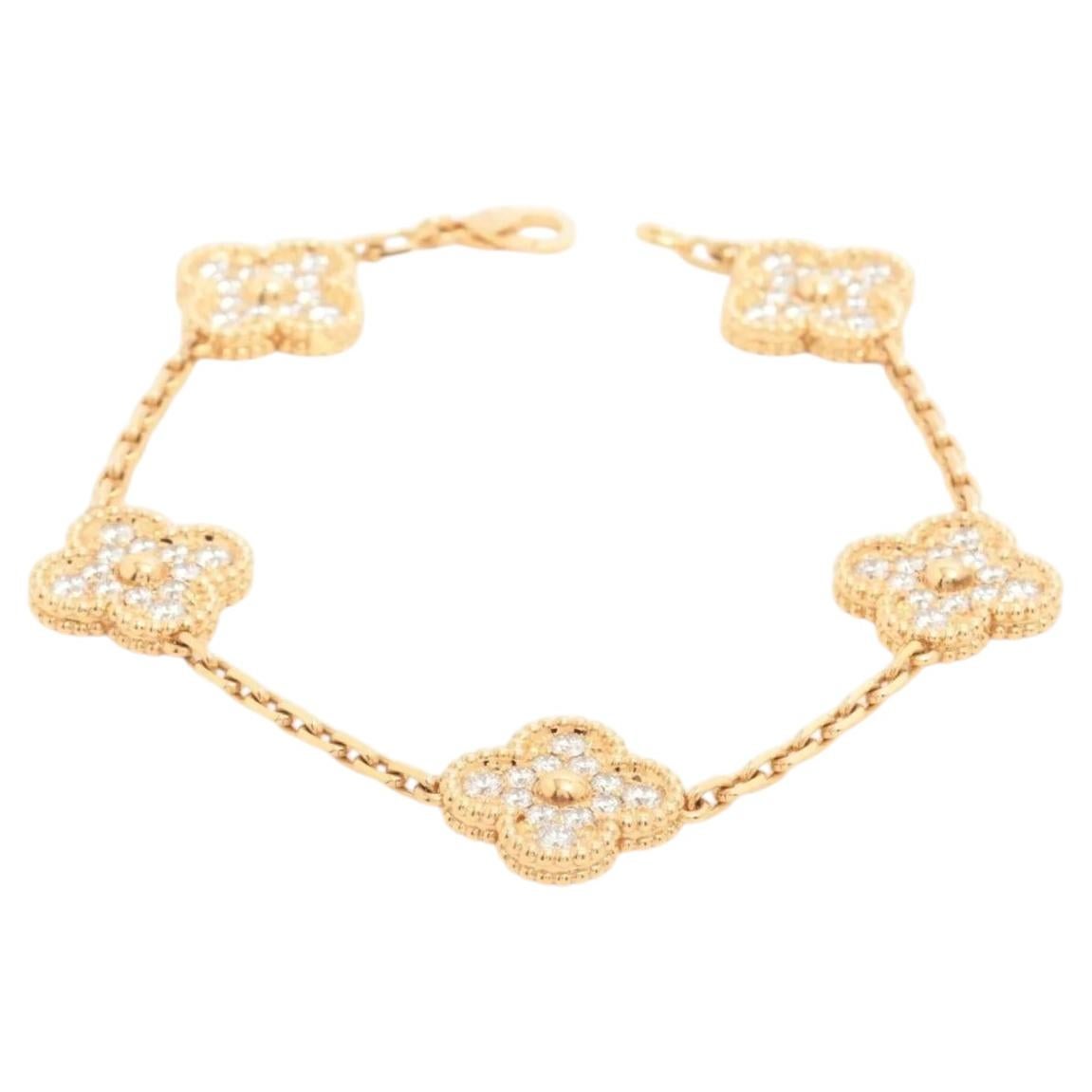 Van Cleef & Arpels Vintage Alhambra 5P 18K Yellow Gold diamond Bracelet