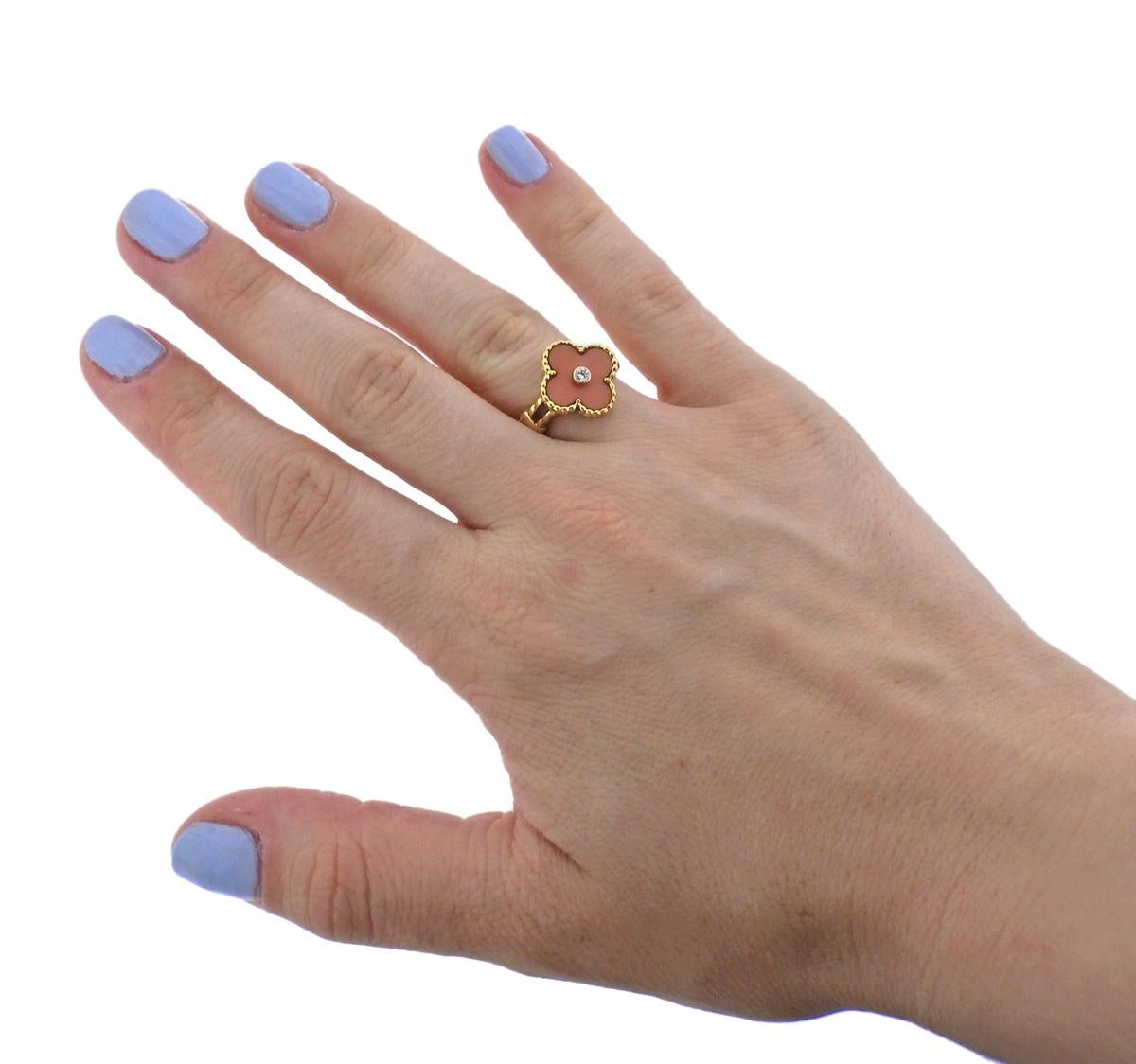 Women's Van Cleef & Arpels Vintage Alhambra Angel Skin Coral Diamond Ring For Sale