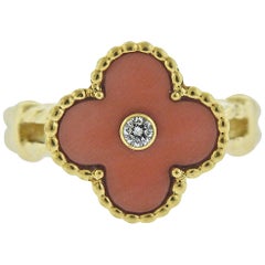 Van Cleef & Arpels Vintage Alhambra Angel Skin Coral Diamond Ring