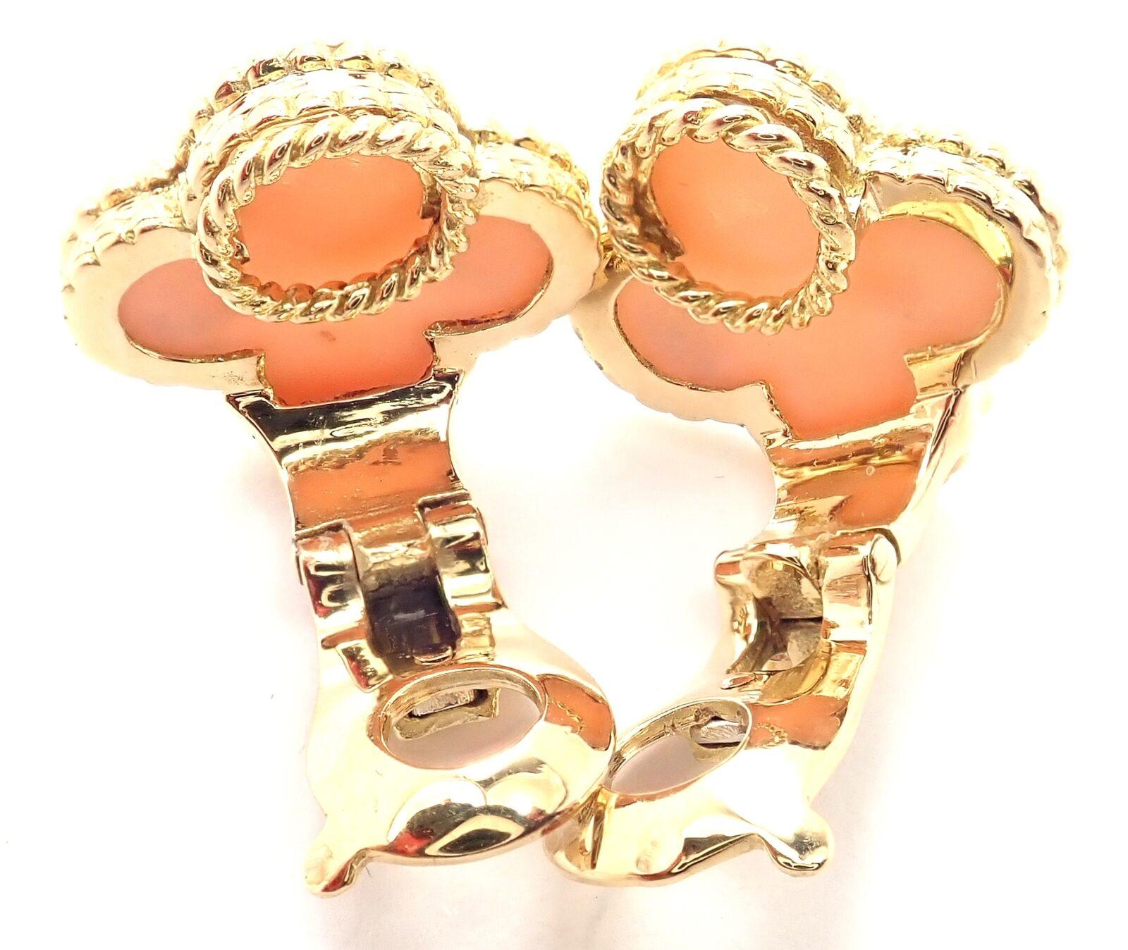 Van Cleef & Arpels Vintage Alhambra Angel Skin Coral Yellow Gold Earrings In Excellent Condition For Sale In Holland, PA