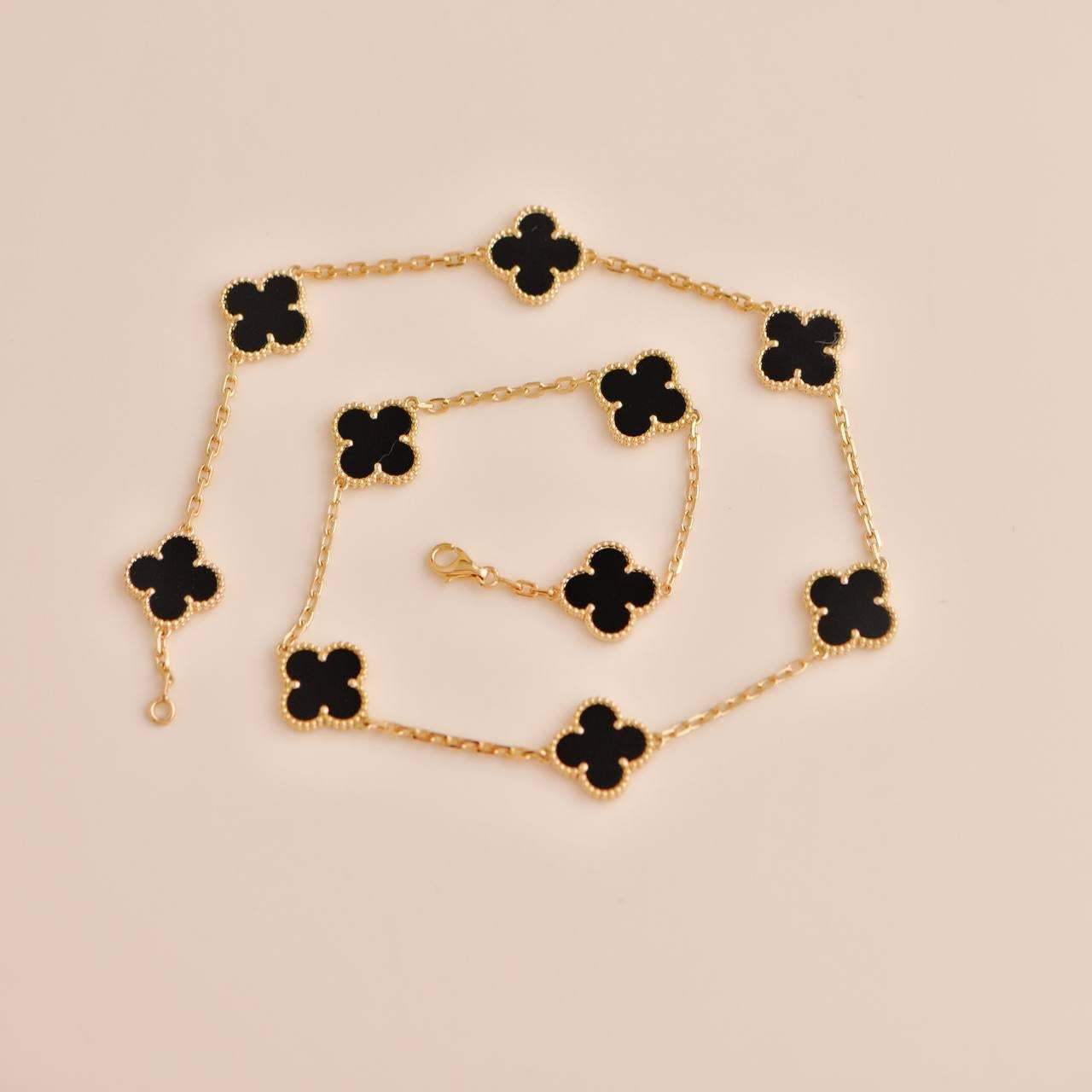 Van Cleef & Arpels Vintage Alhambra Black Onyx 10 Motif 18K Yellow Gold Necklace 2