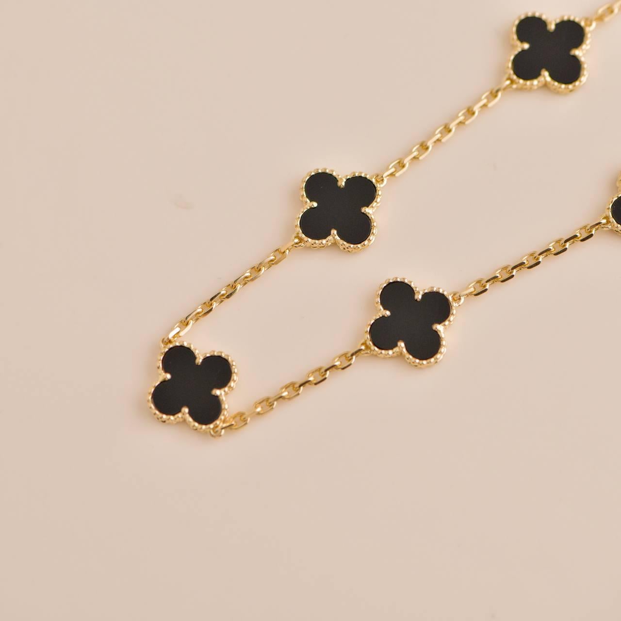 Van Cleef & Arpels Vintage Alhambra Black Onyx 10 Motif 18K Yellow Gold Necklace 1