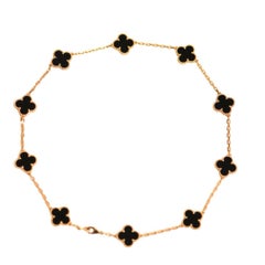 Van Cleef & Arpels Vintage Alhambra Black Onyx 10 Motif 18K Yellow Gold Necklace