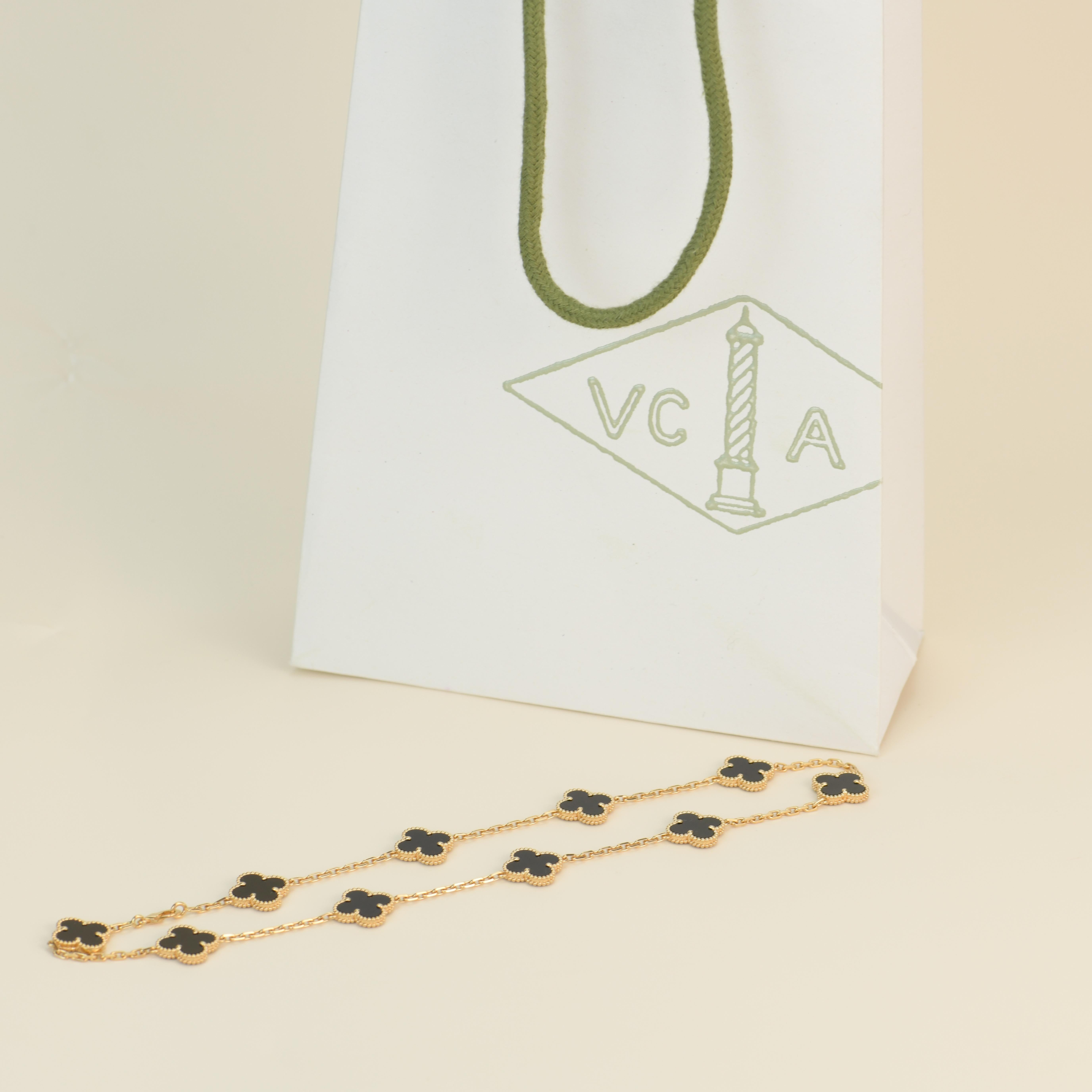 Van Cleef & Arpels Vintage Alhambra Black Onyx 10 Motif Yellow Gold Necklace 2