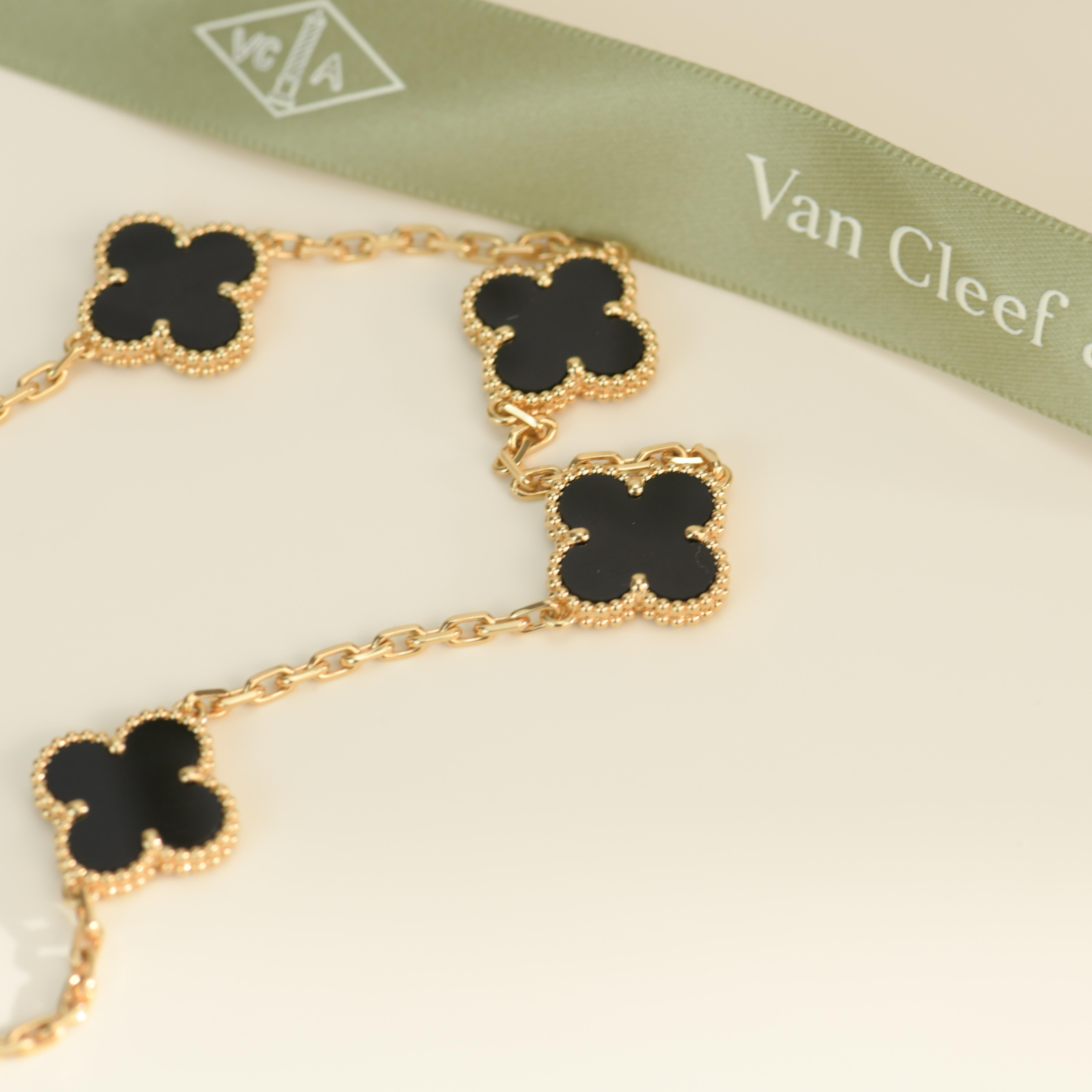 Van Cleef & Arpels Vintage Alhambra Black Onyx 10 Motif Yellow Gold Necklace 4