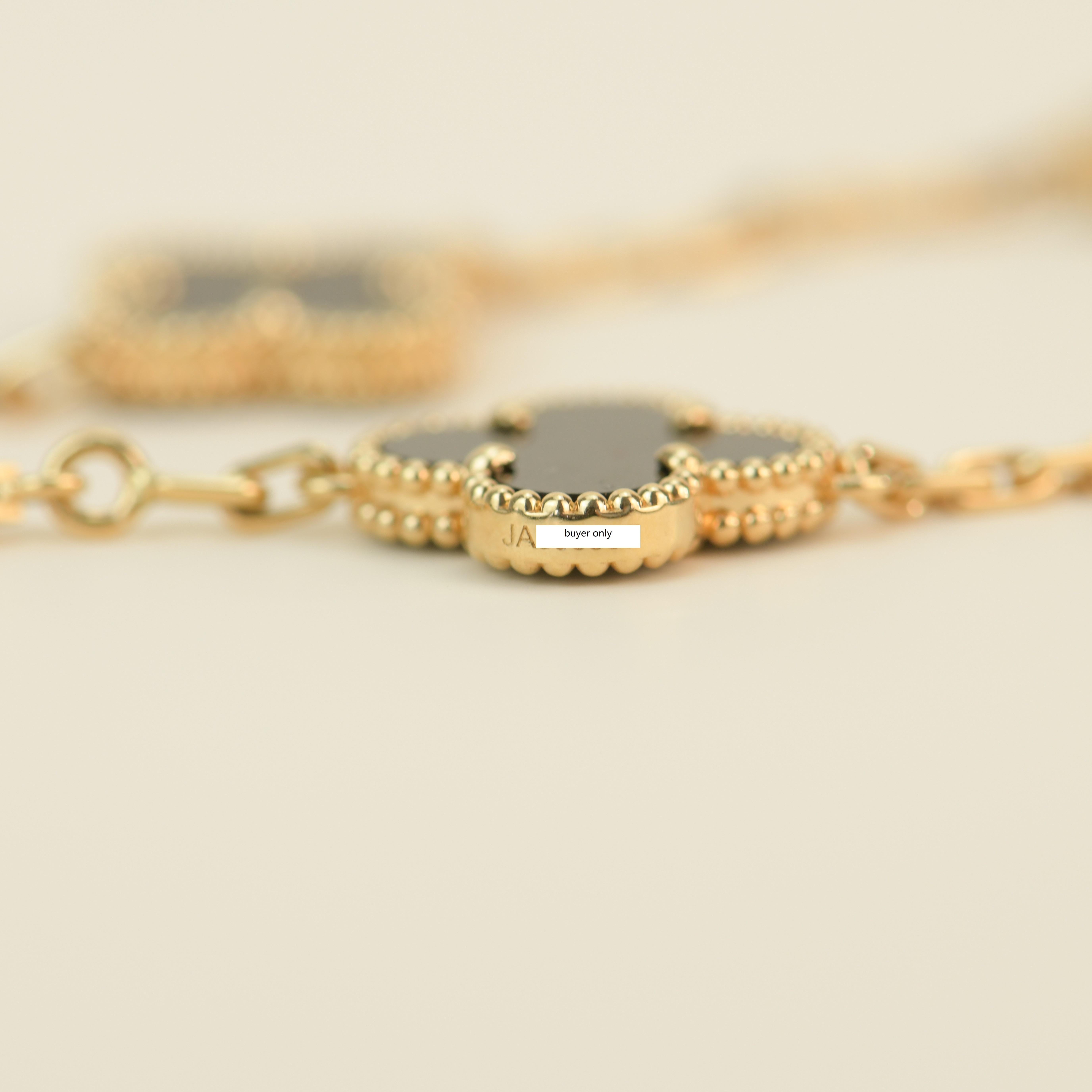 Van Cleef & Arpels Vintage Alhambra Black Onyx 10 Motif Yellow Gold Necklace 5