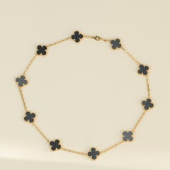Van Cleef & Arpels Vintage Alhambra Black Onyx 10 Motif Yellow Gold Necklace