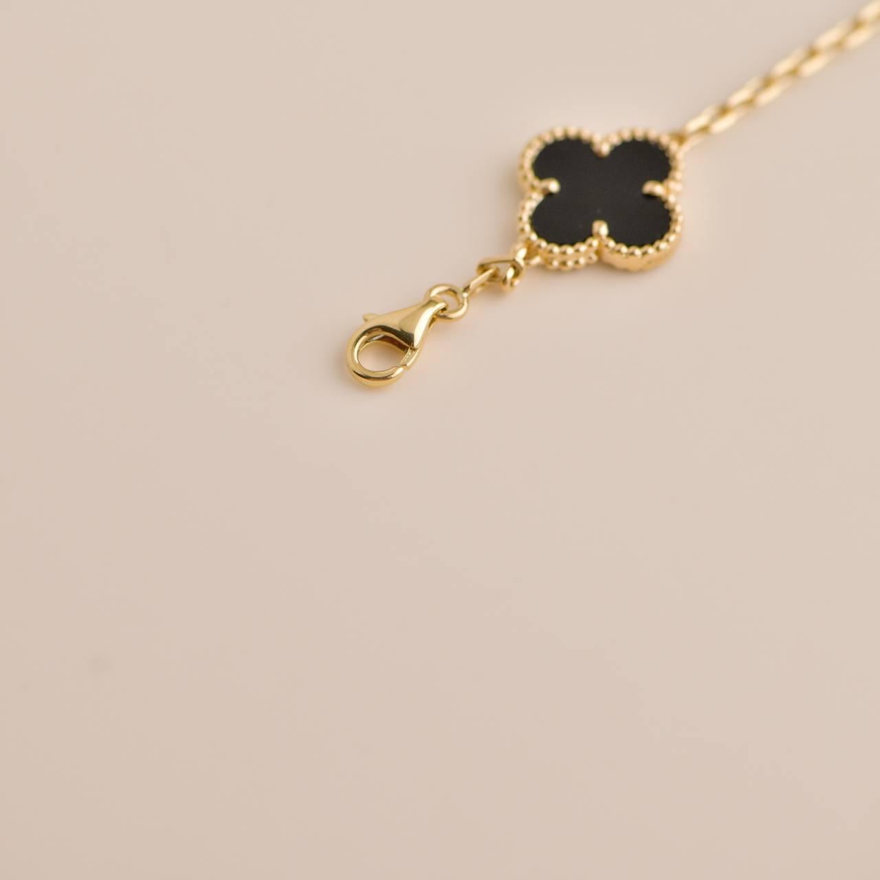 Women's or Men's Van Cleef & Arpels Vintage Alhambra Black Onyx 10 Motif Yellow Gold Necklace