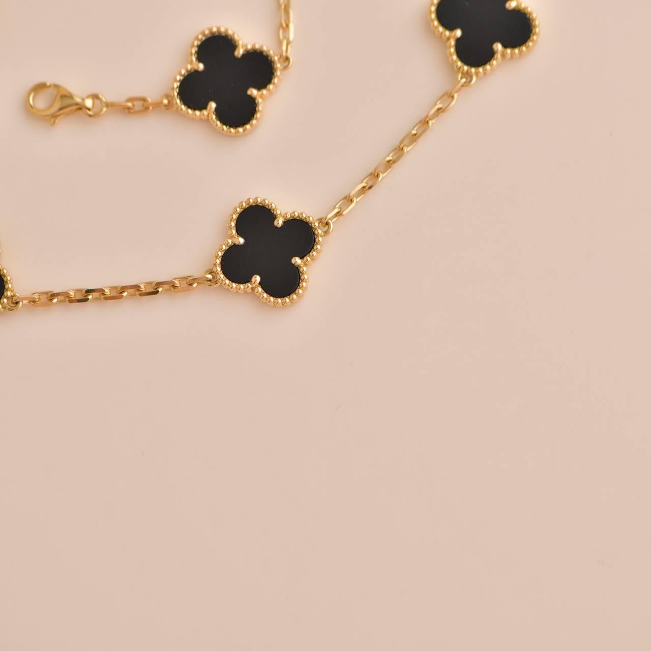 Van Cleef & Arpels Vintage Alhambra Black Onyx 10 Motif Yellow Gold Necklace 1