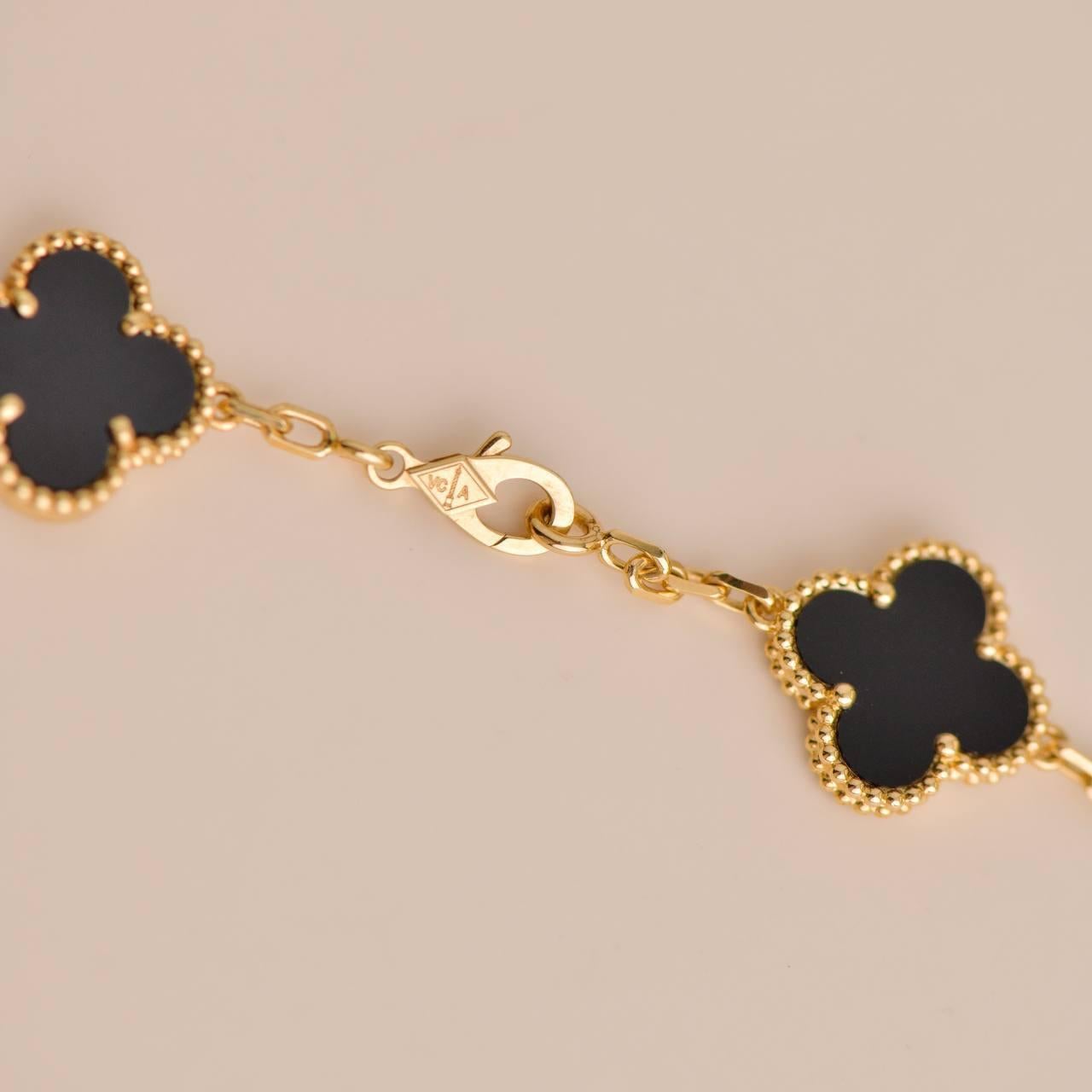 Van Cleef & Arpels Vintage Alhambra Black Onyx 10 Motif Yellow Gold Necklace 1