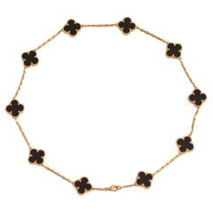 Van Cleef & Arpels Vintage Alhambra Halskette aus Gelbgold mit schwarzem Onyx und 10 Motiven