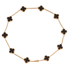 Van Cleef & Arpels Vintage Alhambra Black Onyx 10 Motif Yellow Gold Necklace