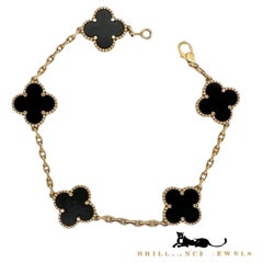 Van Cleef & Arpels Vintage Alhambra Black Onyx 5 Motif Bracelet, COA