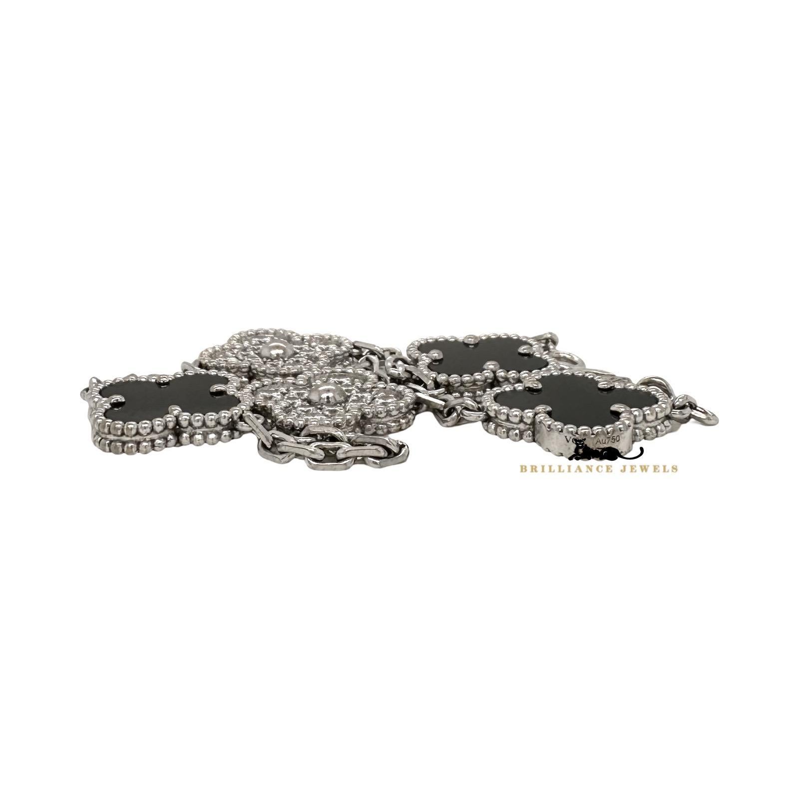 Taglio rotondo Van Cleef & Arpels Bracciale vintage Alhambra in onice nera e diamanti a 5 motivi