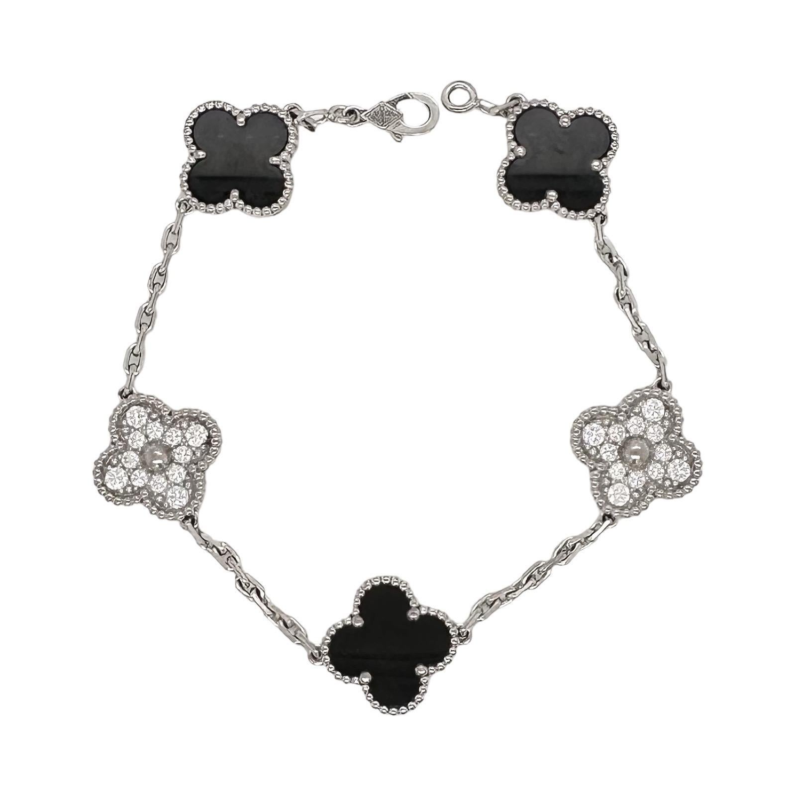 Van Cleef & Arpels Bracciale vintage Alhambra in onice nera e diamanti a 5 motivi In condizioni buone a Miami, FL