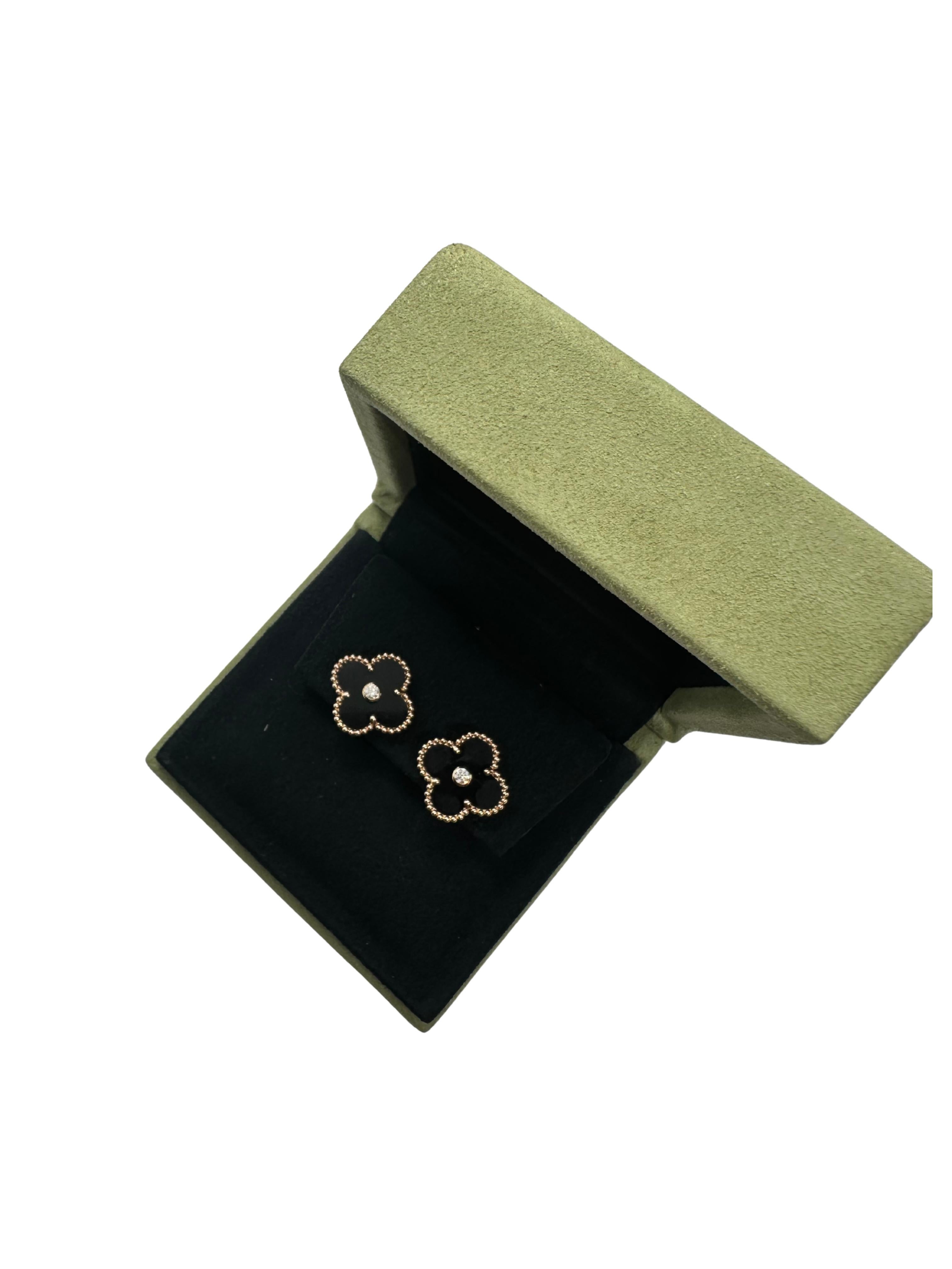 Van Cleef & Arpels Vintage Alhambra Schwarzer Onyx Diamant Gold Besondere Ohrringe 6