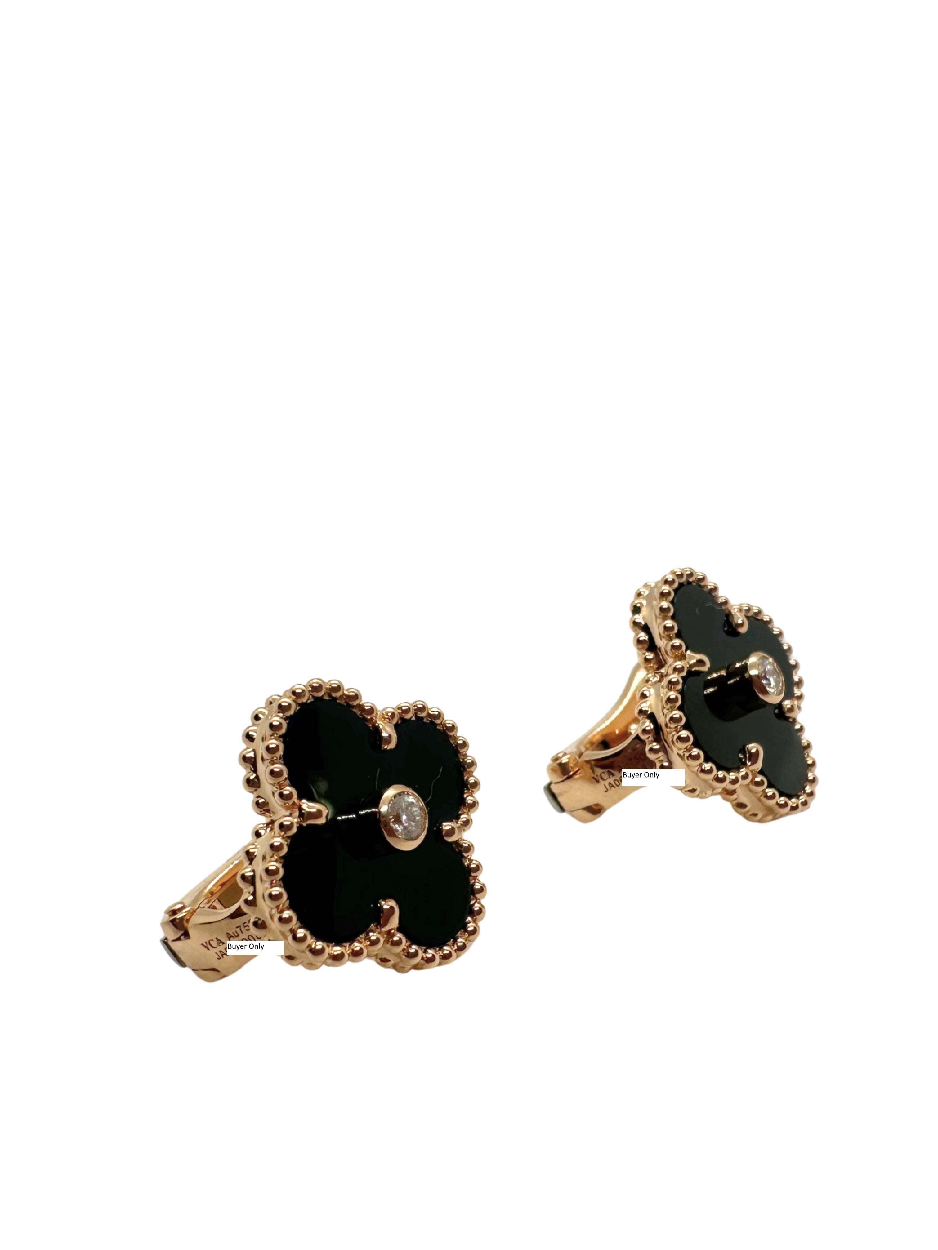 Van Cleef & Arpels Vintage Alhambra Schwarzer Onyx Diamant Gold Besondere Ohrringe (Moderne)