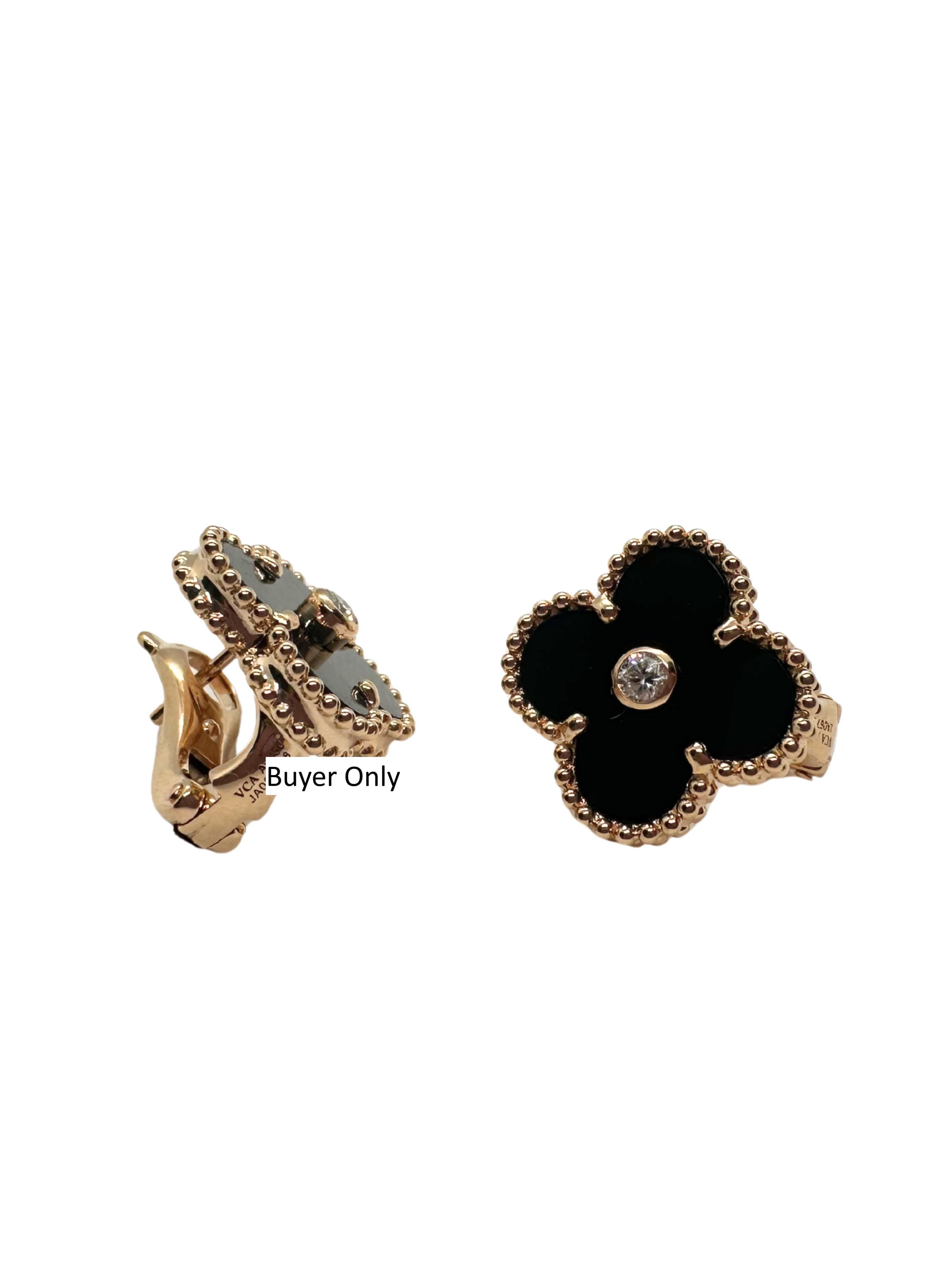 Van Cleef & Arpels Vintage Alhambra Schwarzer Onyx Diamant Gold Besondere Ohrringe (Cabochon)
