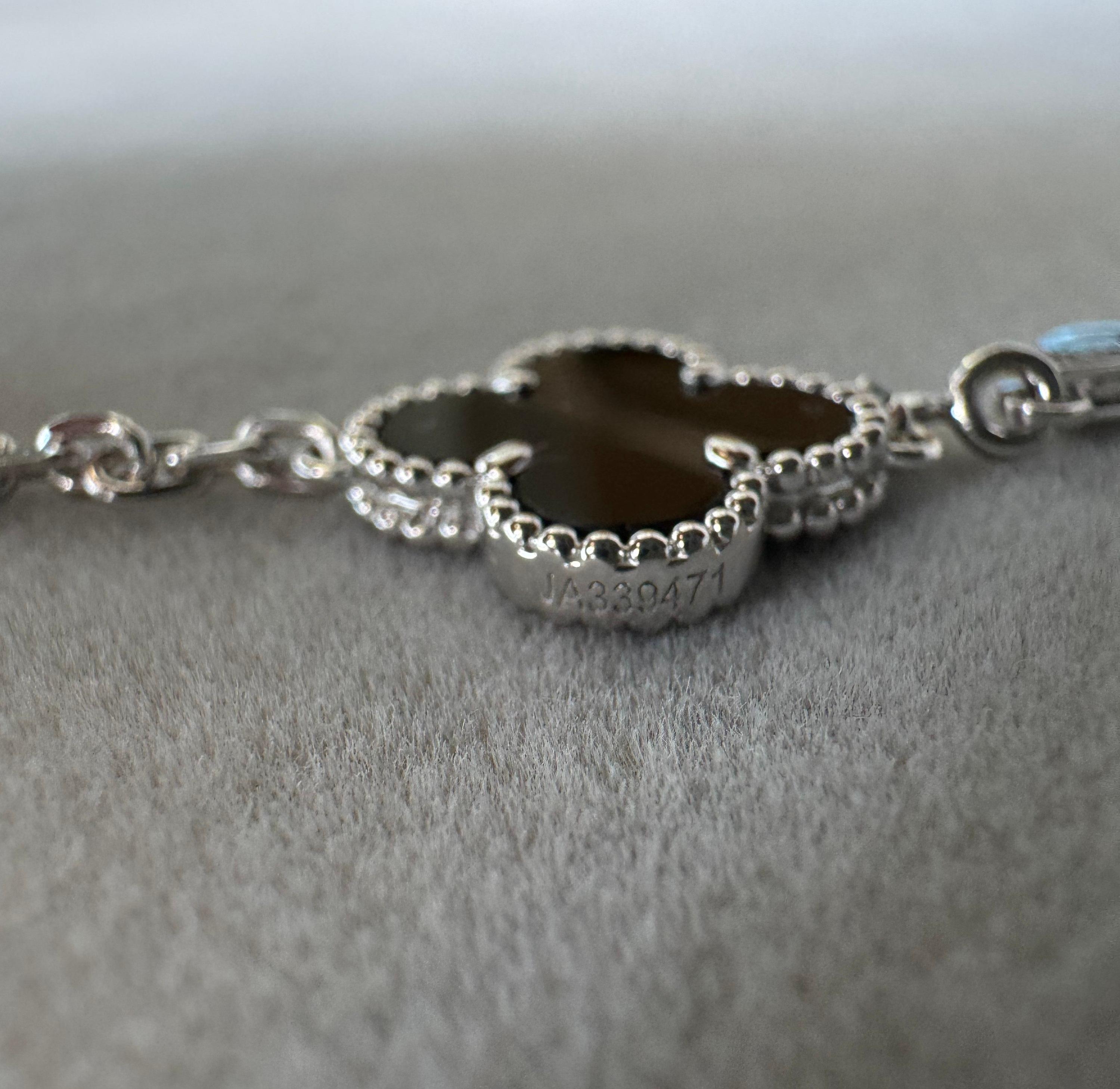 Van Cleef & Arpels Vintage Alhambra Black Onyx Diamond Motif White Gold Bracelet 5