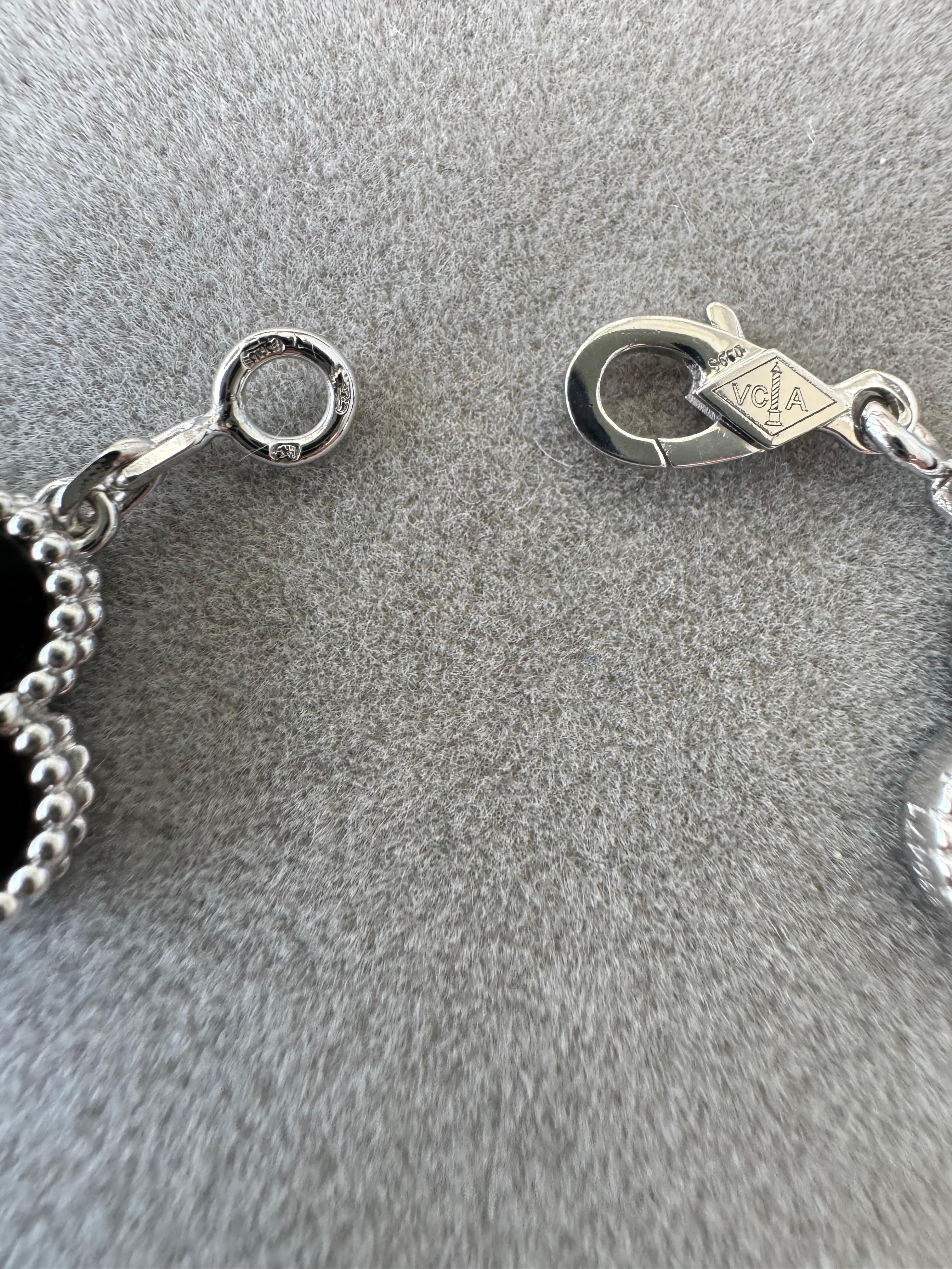 Van Cleef & Arpels Vintage Alhambra Black Onyx Diamond Motif White Gold Bracelet 6