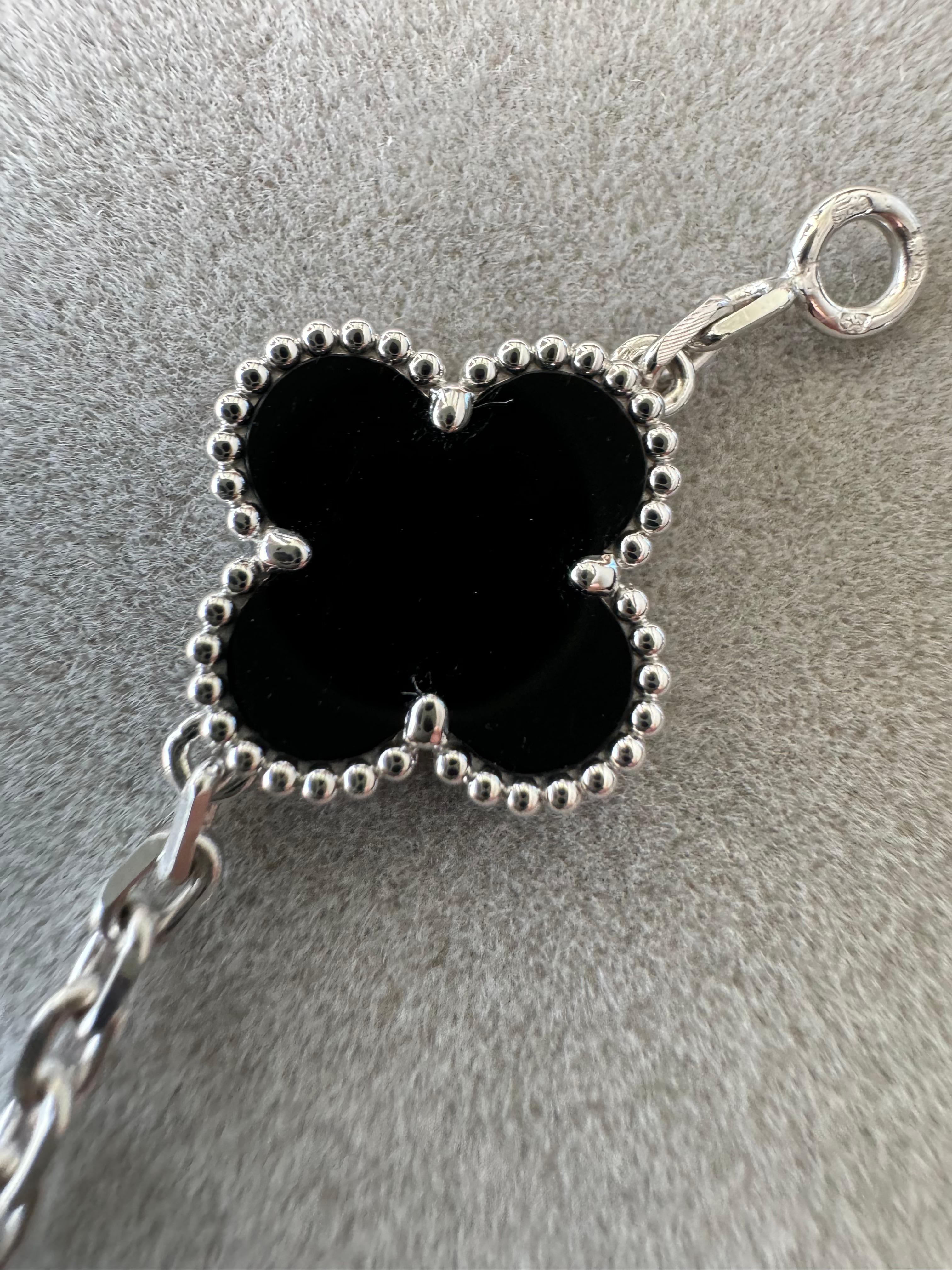Van Cleef & Arpels Vintage Alhambra Black Onyx Diamond Motif White Gold Bracelet 9