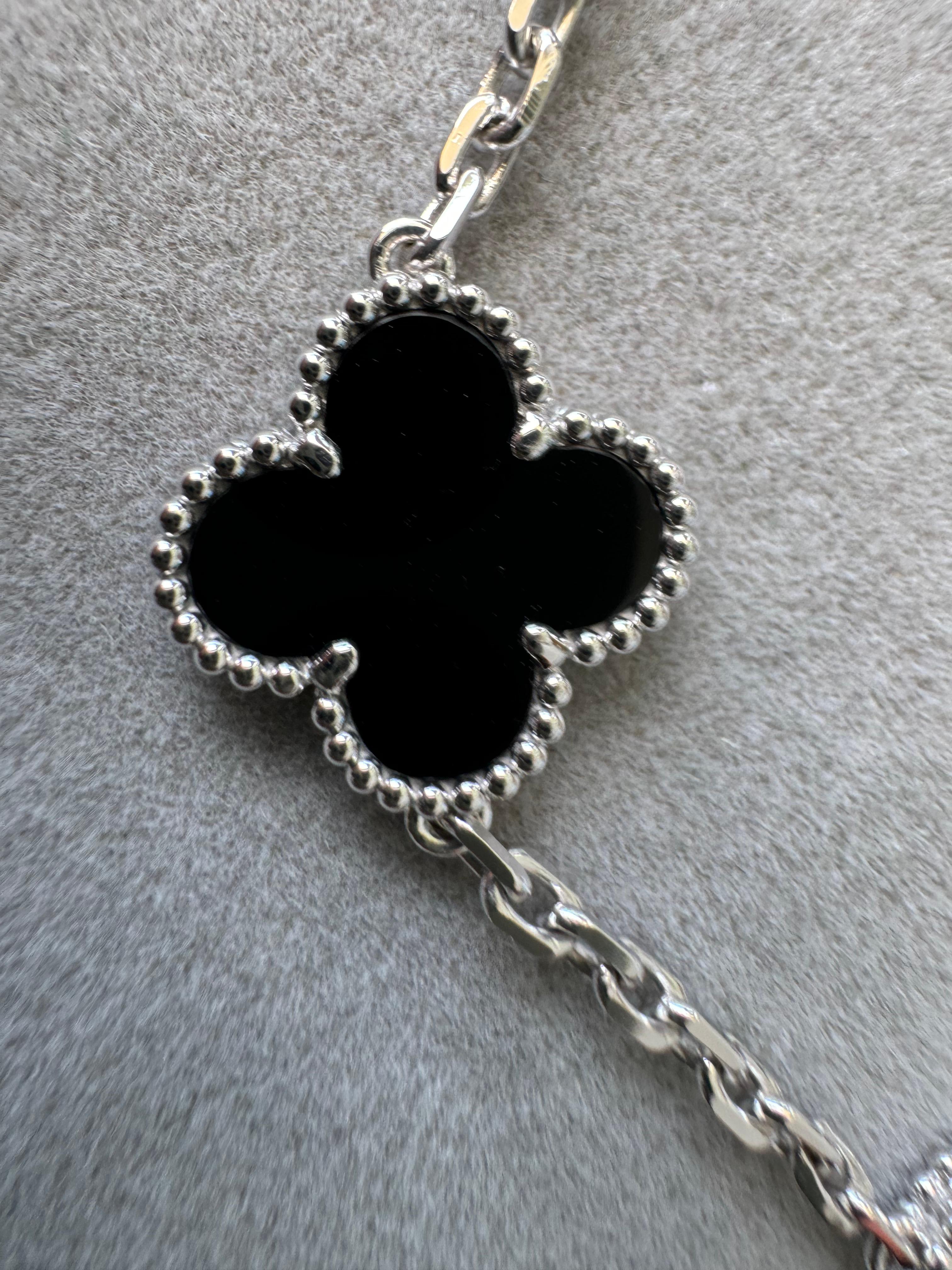 Van Cleef & Arpels Vintage Alhambra Black Onyx Diamond Motif White Gold Bracelet 12