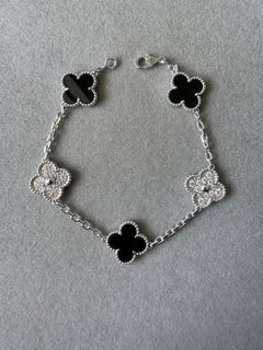 Van Cleef & Arpels Vintage Alhambra Black Onyx Diamond Motif White Gold Bracelet