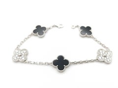 Van Cleef & Arpels Vintage Alhambra Black Onyx Diamond Pave White Gold Bracelet