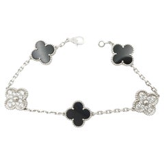 Van Cleef & Arpels Vintage Alhambra Black Onyx Diamond Pave White Gold Bracelet