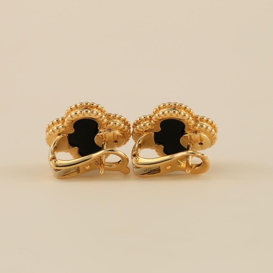 Van Cleef & Arpels Vintage Alhambra Black Onyx Yellow Gold Earrings In Excellent Condition In Banbury, GB