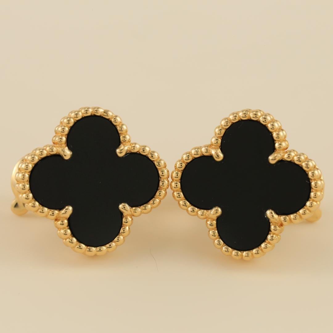 Van Cleef & Arpels Vintage Alhambra Black Onyx Yellow Gold Earrings 1