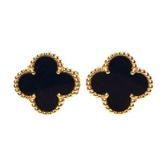 Van Cleef & Arpels Vintage Alhambra Black Onyx Yellow Gold Earrings