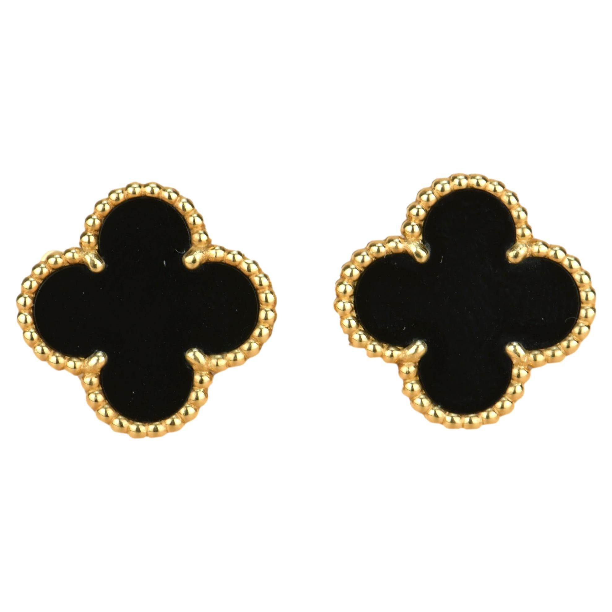 Van Cleef 
Arpels Vintage Alhambra Black Onyx Yellow Gold Earrings