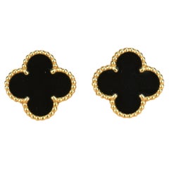 Van Cleef & Arpels Vintage Alhambra Black Onyx Yellow Gold Earrings