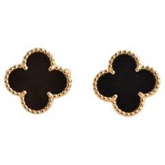 Van Cleef & Arpels Boucles d'oreilles vintage Alhambra en or jaune et onyx noir