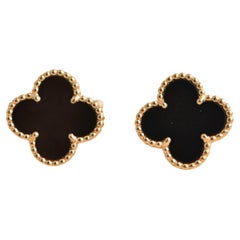 Van Cleef & Arpels Vintage Alhambra Black Onyx Yellow Gold Earrings