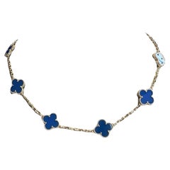 Van Cleef & Arpels Vintage Alhambra Halskette aus Gelbgold mit 10 blauem Achat-Motiv aus Alhambra