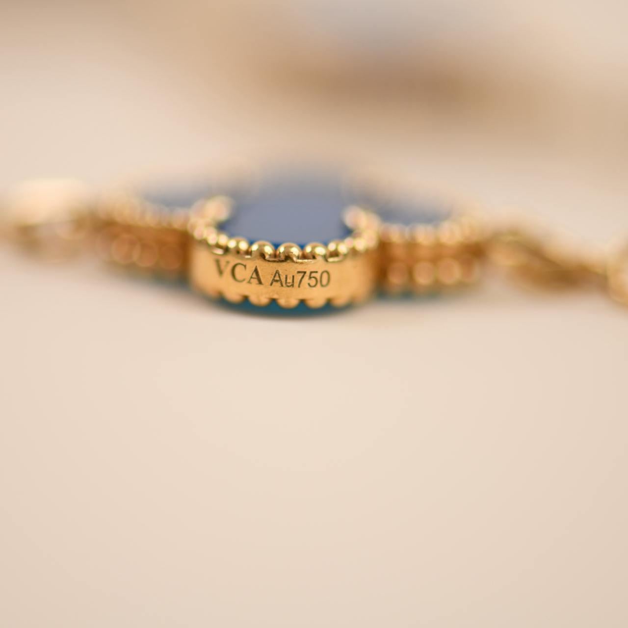 Van Cleef & Arpels Vintage Alhambra Blue Agate 18K Yellow Gold Bracelet 1