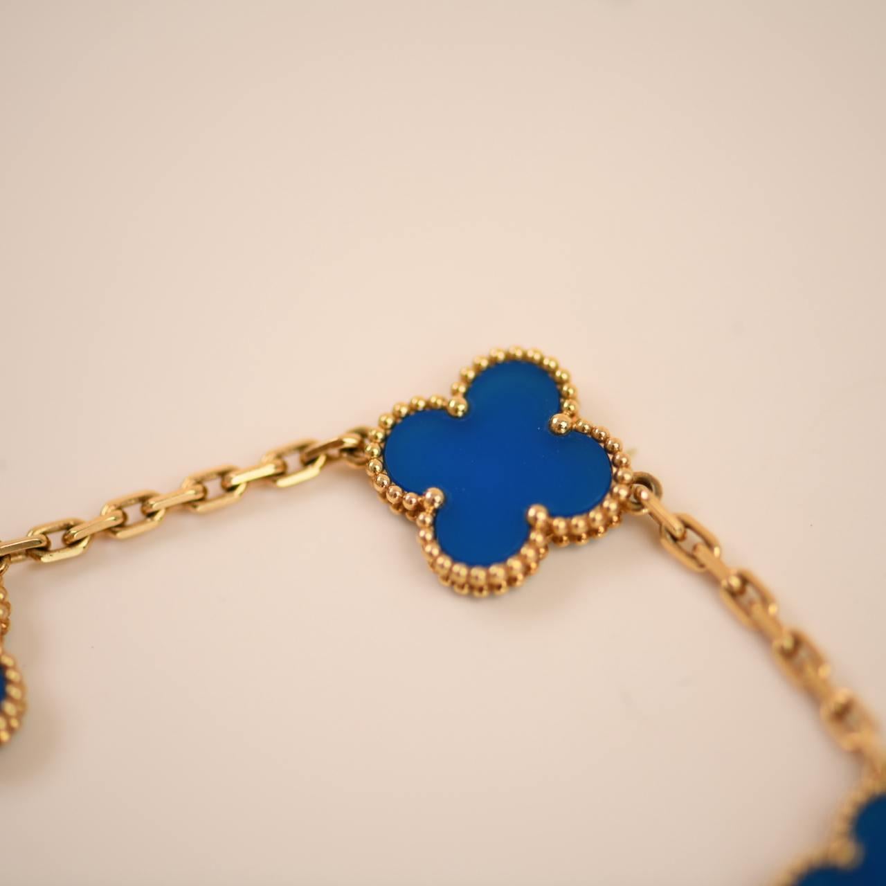 Van Cleef & Arpels Vintage Alhambra Blue Agate 18K Yellow Gold Bracelet 2
