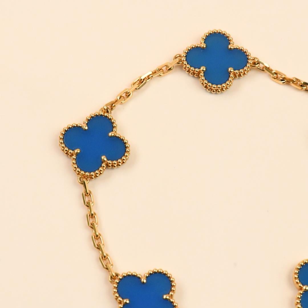 Van Cleef & Arpels Bracciale vintage Alhambra in agata blu e oro giallo 18 carati in vendita 2